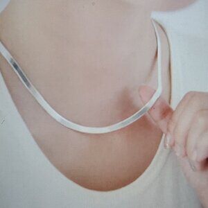 925 Sterling Silver Snake Chain Necklace Flat Smooth Italian Style